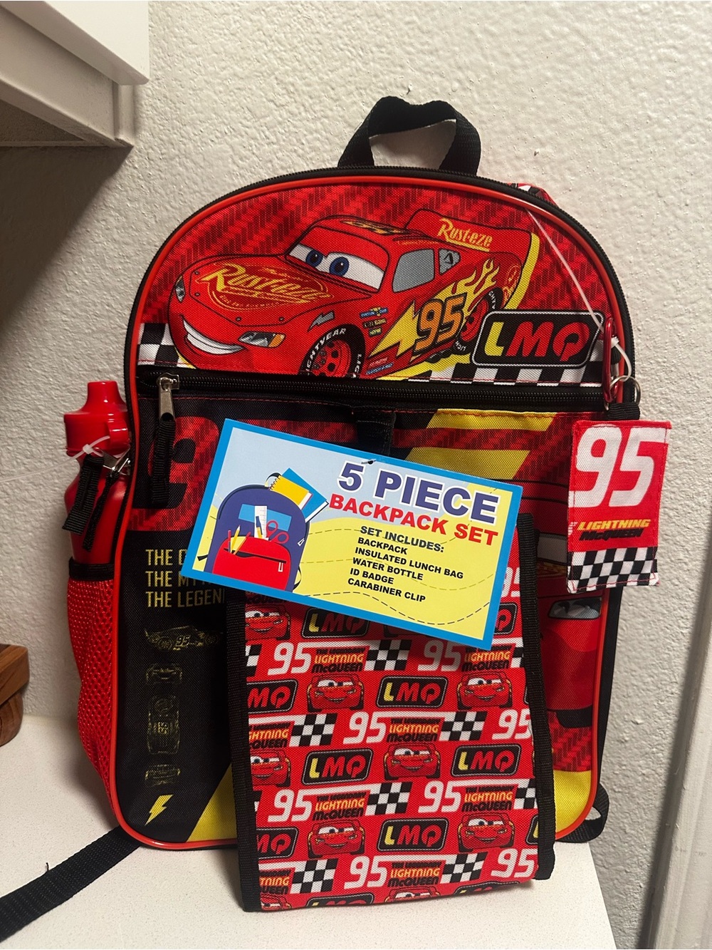 Disney Lightning McQueen Red Kids 5-Piece Backpack 5 pc set
